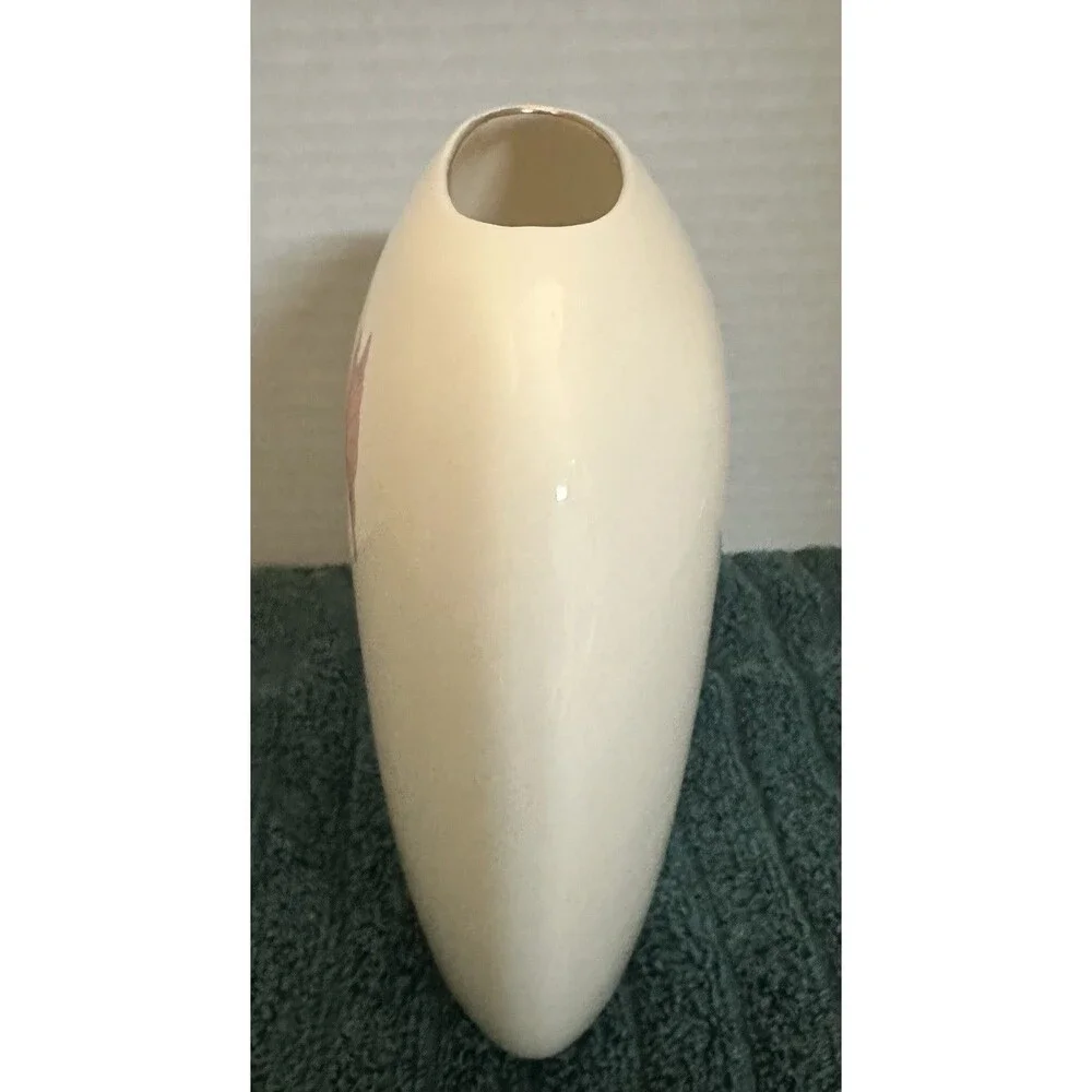 Vintage Japanese Flat Pillow Vase White Porcelain Iris Flower Butterfly Gold Rim